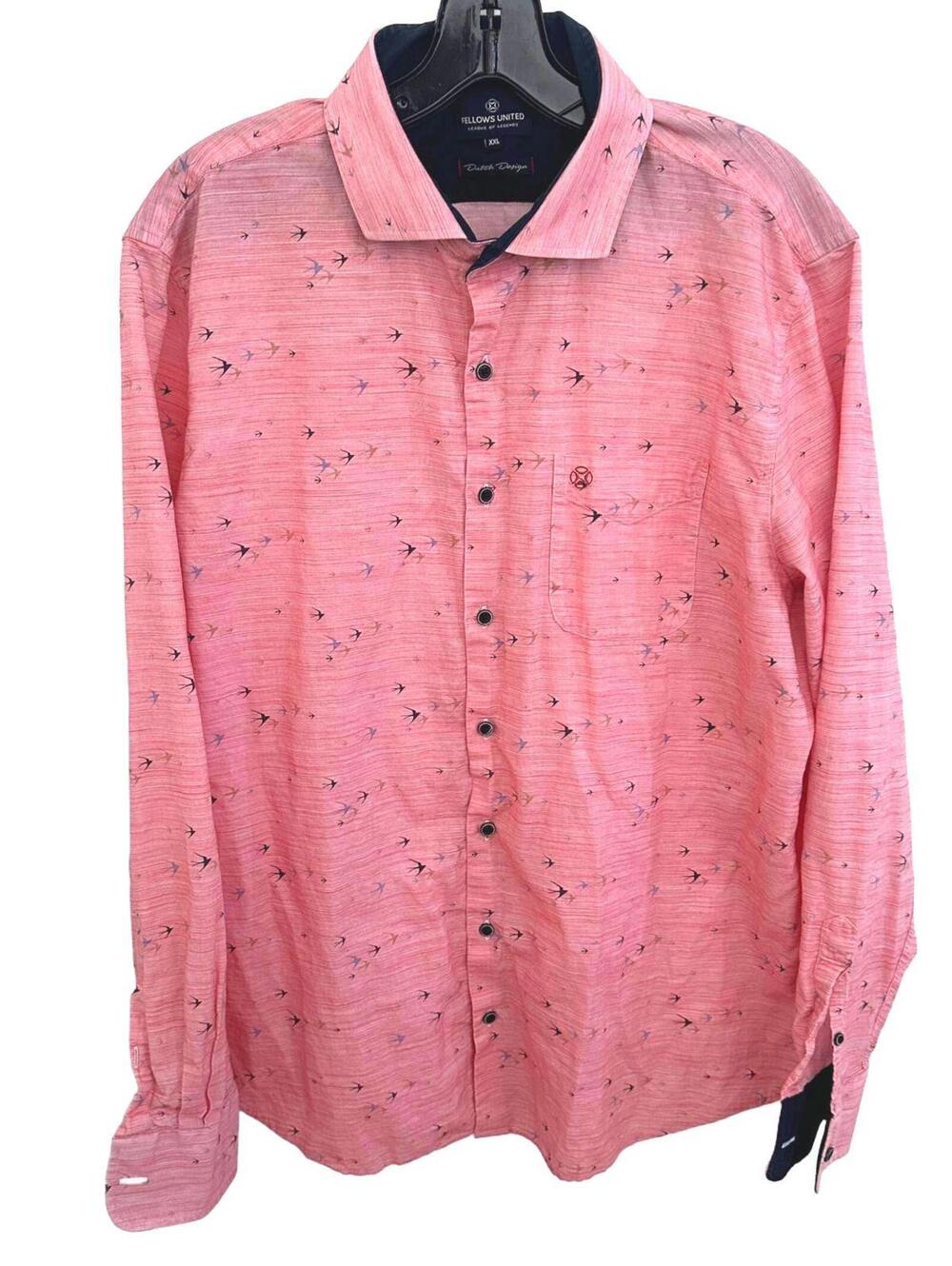 Fellows United Dutch Design Pink Bird Pattern Long Sleeve Button-Up Shirt - XXL